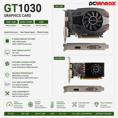 PCWINMAX GT 1030 2GB GDDR5 ATX Grafik Kartı 64 Bit Tek Fan HD DVI Masaüstü Video Kartı