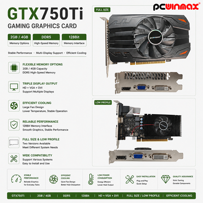 PCWINMAX Geforce GTX 750TI 4GB VGA DVI HD Tek Fan Oyun Masaüstü Grafik Kartı