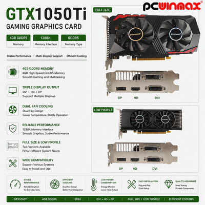 PCWINMAX GeForce GTX 1050 Ti Grafik Kartı 4GB DDR5 128 Bit Çift Fan 650MHz 1800MHz Frekans 1050Ti Masaüstü GPU