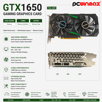 PCWINMAX GeForce GTX 1650 4GB GDRR6 128Bit HD DP DVI Çıkış Destek DirectX 12 VR Hazır OC Grafik Kartı