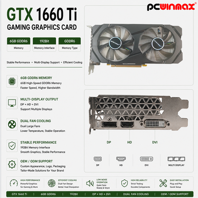 PCWINMAX Geforce GTX 1660 Ti 6GB GPU Grafik Kartı 192 Bit 1500MHz/1770MHz HD DP DVI 14Gbps Bellek