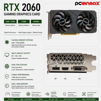 PCWINMAX Geforce RTX 2060 6GB GDDR6 192Bit 1680MHz HD/DP/DVI ile Çift Fan Oyun Grafik Kartı