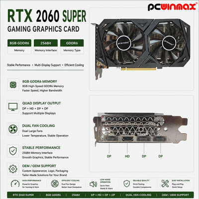 PCWINMAX Grafik Kartı RTX 2060 Super 8GB GDDR6 256Bit HD + 3DP Ray Tracing ile Çift Fan GPU Oyun PC OEM Toptan