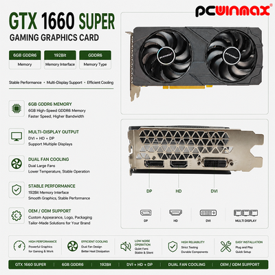 PCWINMAX GeForce GTX 1660 Super Ekran Kartı, 6GB GDDR6 Oyun Bilgisayarı GPU 192bit Video Kartı PCIe 3.0 x16 1660S Oyun Kartları